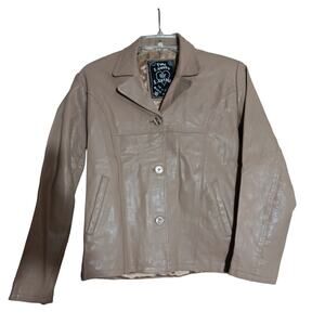 Pure Luxury Brand  100% Leather Jacket  Blazer Beige, EU 42 US size 8